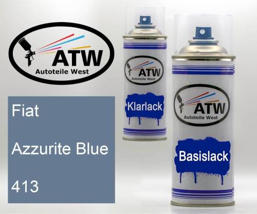 Fiat, Azzurite Blue, 413: 400ml Sprühdose + 400ml Klarlack - Set, von ATW Autoteile West.